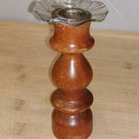 Kerzen-Leuchter DDR-Handarbeit Holz gedreht mit Glasteller für Kerzen ca. 2cm