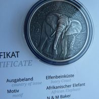 Elfenbeinküste 1000 Francs CFA 2016 Elefant Silber- Antik Finish * * Max. 1.000 Ex