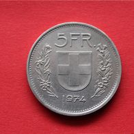 Gut erhaltene Münze der Schweiz, 5 Franken 1974 K-N