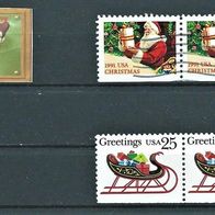 2 Paare USA 1989 / 1991 " Christmas 91 ° Gest. / Greetings 89 * * Postfr. 25c Pärchen