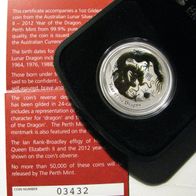 Perth Mint Australien 2012 Lunar II Drache gilded vergoldet 1 oz Silber 2012 pp