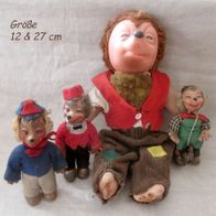 4 alter Mäcki Mecki - Igel Puppen mit Stoffkörper & Gummigesicht Sammlerstück 50er J.
