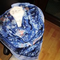 Tuch Seide dunkel, - hellblau Muster 74 x 72 cm NEU
