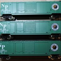 3x Mehano H0 Northern Pacific Güterwagen grün
