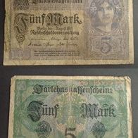 Banknote Deutsches Reich: Darlehnenskassenschein 5 Mark 1917