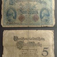 Banknote Deutsches Reich: Darlehnenskassenschein 5 Mark 1914