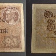 Banknote Deutsches Reich: Darlehnenskassenschein 20 Mark 1914