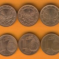 Deutschland 1 Cent 2013 A, D, F, G + J kompl.