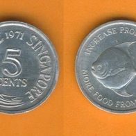Singapur 5 Cents 1971 FAO Fisch Top
