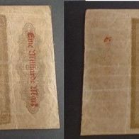 Banknote Deutsches Reich: 1 Milliarde Mark Stempel auf 1000 Mark von 1922