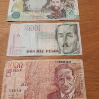 Kolumbien 1000 + 2000 + 5000 Pesos