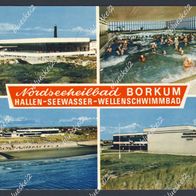 Ak Nordseeheilbad Borkum: Hallen-Seewasser-Wellenschwimmbad 1975 / Stempel