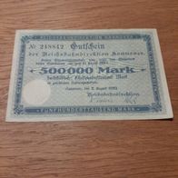 Gutschein 500 000 Mark der Reichsbahndirektion Hannover 500 000 Mark