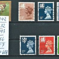 GB Wals 1981/84/90 " Qu. Elisabeth II 6er Lot Mi 32,42/3,56/7,60 Freim. Gestempelt UK