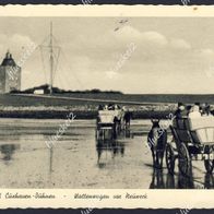 Ak Nordseeheilbad Cuxhaven-Duhnen: Wattenwagen vor Neuwerk 1956 / Stempel