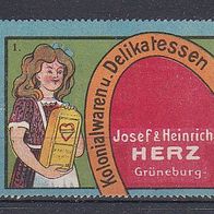 alte Reklamemarke - Josef & Heinrich Herz - Kolonialwaren Grüneburg (266)