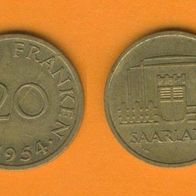 Saarland 20 Franken 1954