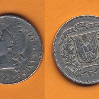 Dominikanische Republik Medio 1/2 Peso, 1973 Auflage nur 600 000 Stück