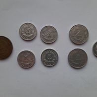DDR = 1 Pfennig, 5 Pfennig, 20 Pfennig - 1968 bis 1982 / 8 Kursmünzen - Alu