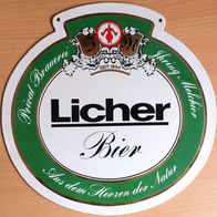 LICHER BIER - Emailschild - Ur-Muster , flach , doppelseitig , 35 cm