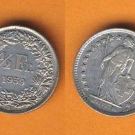 Schweiz 1/2 Franken 1959 B Silber