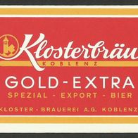 Bieretikett "GOLD-EXTRA" Kloster-Brauerei A.G. (bis 1986) Koblenz Rheinland-Pfalz