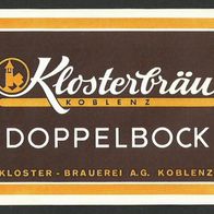 Bieretikett "DOPPELBOCK" Kloster-Brauerei A.G. (bis 1986) Koblenz Rheinland-Pfalz