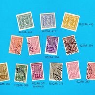 Österreich 1921 bis 1922, 13 Briefmarken, aus Mi. 360...416