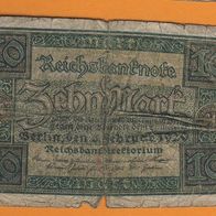 Rechsbanknote 10 Mark Berlin Feb.1920 Scheinnummer O - 0580907