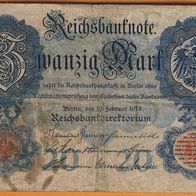 Rechsbanknote 20 Mark Berlin Feb.1914 Scheinnummer Q - 5659177
