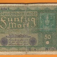 Rechsbanknote 50 Mark Reihe 1 Berlin Juni.1919 Scheinnummer 476753 Zustand