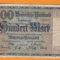 Bayerusche Banknote München 1. Januar 1922 100 Mark Scheinnummer C 384612