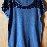 graues T-Shirt Gr. S mit schwarzen Pailetten (3386)