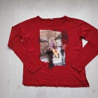 Damen Langarm Shirt S`Oliver Rot Front Print Gr. M (38/40)