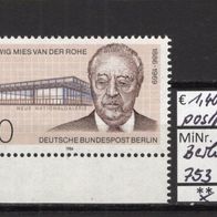 Berlin 1986 100. Geburtstag von Ludwig Mies van der Rohe MiNr. 753 postfrisch Eckrand