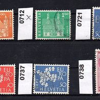 H702 Schweiz Mi. Nr. 710x + 712x + 721 + 736 + 737 + 738 o <