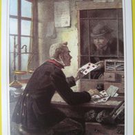 Postkarte - "Am Postschalter" - Gemälde - Post / Beamter / Neu