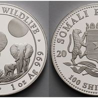 Somalia 1 oz. Silber 100 Shillings 2014 Elefant African Wildlife vorzüglich