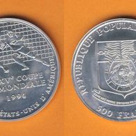 Kongo 500 Francs 1991, Fußball WM 1994, Silberb 12 gr sehr rar nur 5000 Exemplare,