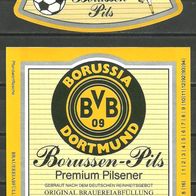 Bieretikett "Borussen-Pils - Borussia BVB 09" Brauerei Thier † 1996 Dortmund