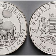 Somalia 1 oz. Silber Stgl. 100 Shillings 2011 Elefant African Wildlife