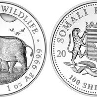 Somalia 1 oz. Silber Stgl. 100 Shillings 2022 Elefant African Wildlife