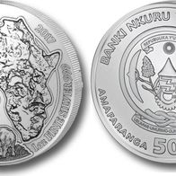 Ruanda Silbermünze 1 oz. 50 Amafaranga Francs 2017 Flusspferd Original-Folie vz-St