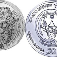 Ruanda Silbermünze 1 oz. 50 Amafaranga Francs 2019 Schuhschnabel Original-Folie vz-St