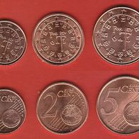 2002 Portugal Lose Kursmünzen 1 Cent & 2 Cent & 5 Cent UNC prägefrisch