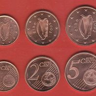2002 Irland Eire Lose Kursmünzen 1 Cent & 2 Cent & 5 Cent UNC prägefrisch