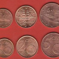 2002 Griechenland Greece Lose Kursmünzen 1 Cent & 2 Cent & 5 Cent UNC prägefrisch