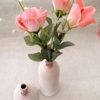 2 hübsche kleine Keramik Vasen hellbraun-rose mit Rosenblüten am oberen Rand