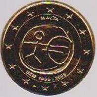 2009 Malta 10 Jahre Europäische Währung 2 Euro vergoldet
