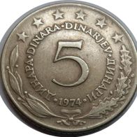 Jugoslawien 5 Dinara 1974 ## Li